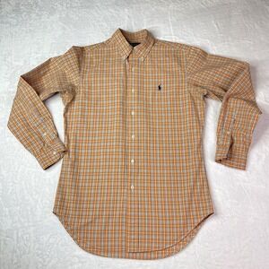Ralph Lauren Men Shirt Size S Classic Fit Orange Plaid Button Front Casual